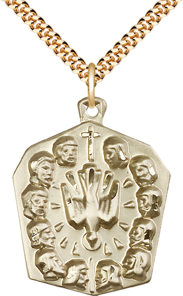 14kt Gold Filled Apostles Pendant on a 24 inch Gold Plate Heavy Curb chain