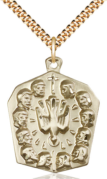 14kt Gold Filled Apostles Pendant on a 24 inch Gold Plate Heavy Curb chain