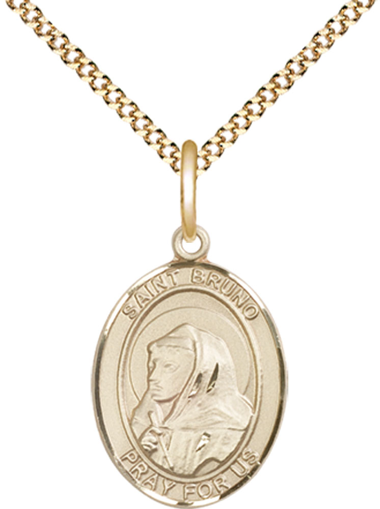 14kt Gold Filled Saint Bruno Pendant on a 18 inch Gold Plate Light Curb chain