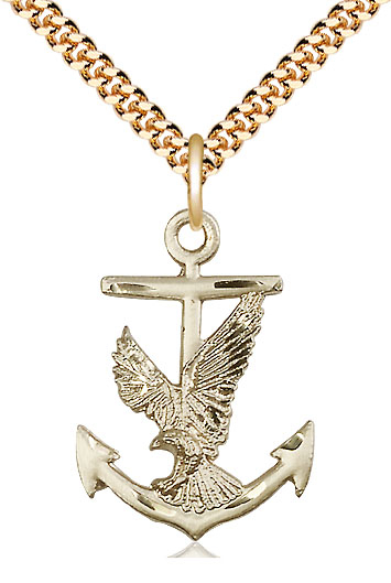 14kt Gold Filled Anchor Eagle Pendant on a 24 inch Gold Plate Heavy Curb chain