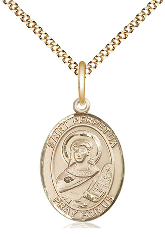 14kt Gold Filled Saint Perpetua Pendant on a 18 inch Gold Plate Light Curb chain