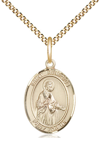 14kt Gold Filled Saint Remigius of Reims Pendant on a 18 inch Gold Plate Light Curb chain