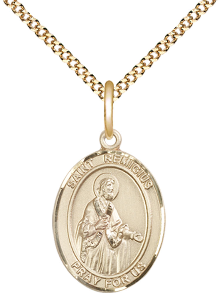 14kt Gold Filled Saint Remigius of Reims Pendant on a 18 inch Gold Plate Light Curb chain
