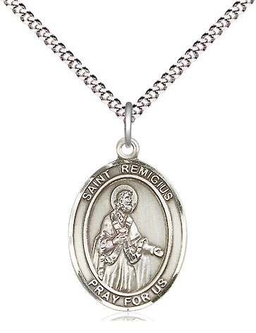 Sterling Silver Saint Remigius of Reims Pendant on a 18 inch Light Rhodium Light Curb chain