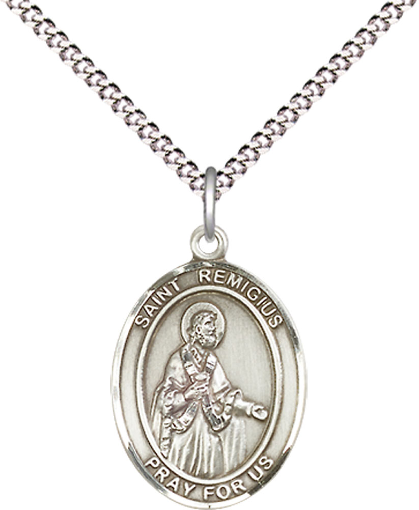 Sterling Silver Saint Remigius of Reims Pendant on a 18 inch Light Rhodium Light Curb chain