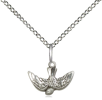 Sterling Silver Holy Spirit Pendant on a 18 inch Sterling Silver Light Curb chain