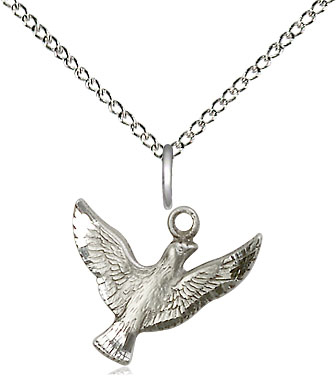 Sterling Silver Holy Spirit Pendant on a 18 inch Sterling Silver Light Curb chain