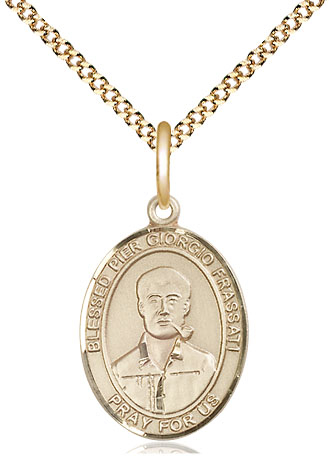 14kt Gold Filled Blessed Pier Giorgio Frassati Pendant on a 18 inch Gold Plate Light Curb chain