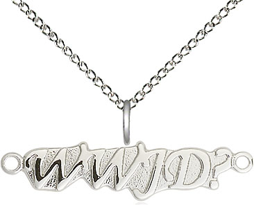 Sterling Silver WWJD Pendant on a 18 inch Sterling Silver Light Curb chain