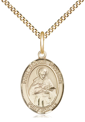 14kt Gold Filled Saint Gabriel Possenti Pendant on a 18 inch Gold Plate Light Curb chain