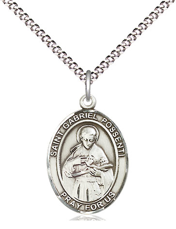 Sterling Silver Saint Gabriel Possenti Pendant on a 18 inch Light Rhodium Light Curb chain