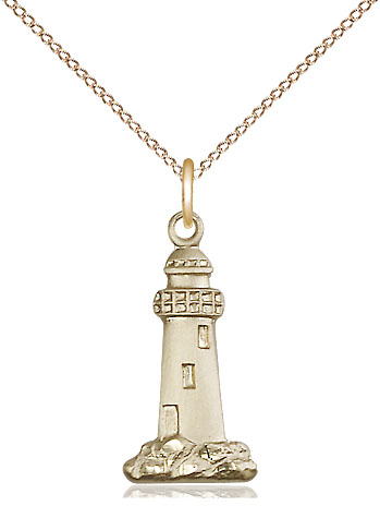 14kt Gold Filled Lighthouse Pendant on a 18 inch Gold Filled Light Curb chain