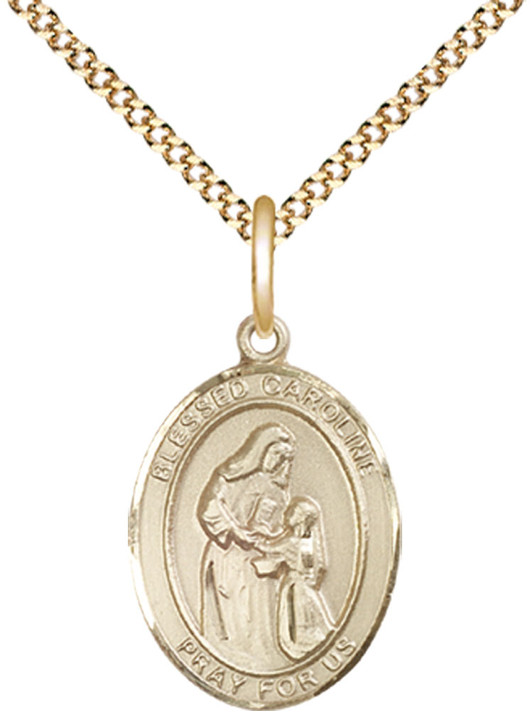 14kt Gold Filled Blessed Caroline Gerhardinger Pendant on a 18 inch Gold Plate Light Curb chain