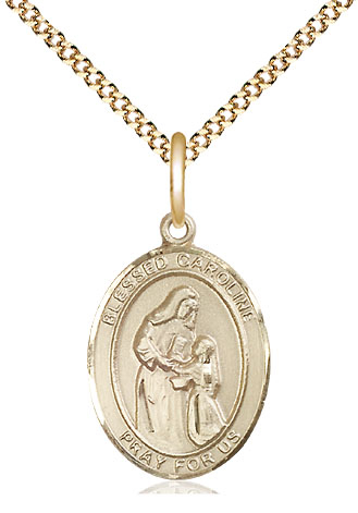 14kt Gold Filled Blessed Caroline Gerhardinger Pendant on a 18 inch Gold Plate Light Curb chain