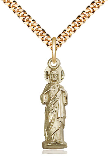 14kt Gold Filled Sacred Heart Pendant on a 24 inch Gold Plate Heavy Curb chain