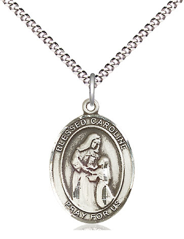 Sterling Silver Blessed Caroline Gerhardinger Pendant on a 18 inch Light Rhodium Light Curb chain