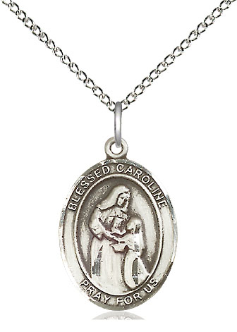 Sterling Silver Blessed Caroline Gerhardinger Pendant on a 18 inch Sterling Silver Light Curb chain