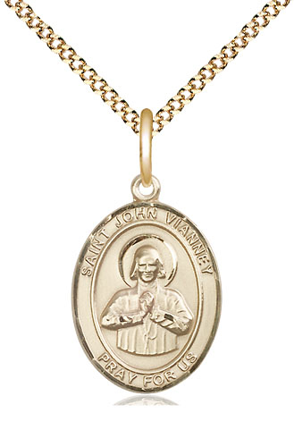 14kt Gold Filled Saint John Vianney Pendant on a 18 inch Gold Plate Light Curb chain