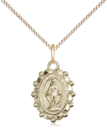 14kt Gold Filled Miraculous Pendant on a 18 inch Gold Filled Light Curb chain