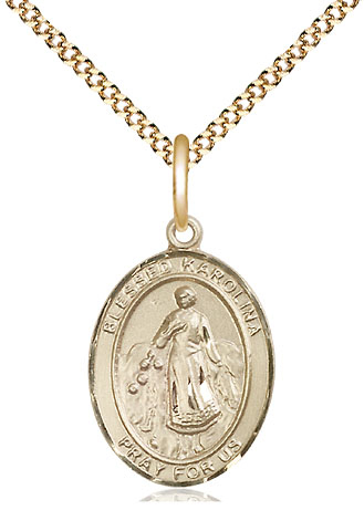 14kt Gold Filled Blessed Karolina Kozkowna Pendant on a 18 inch Gold Plate Light Curb chain