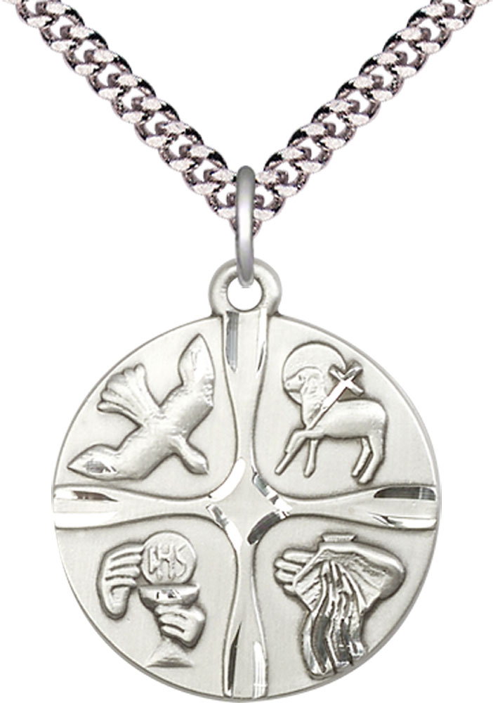 Sterling Silver Christian Life Pendant on a 24 inch Light Rhodium Heavy Curb chain