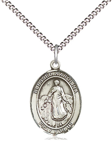 Sterling Silver Blessed Karolina Kozkowna Pendant on a 18 inch Light Rhodium Light Curb chain