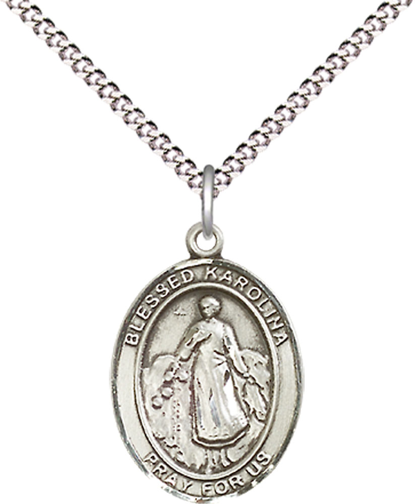 Sterling Silver Blessed Karolina Kozkowna Pendant on a 18 inch Light Rhodium Light Curb chain
