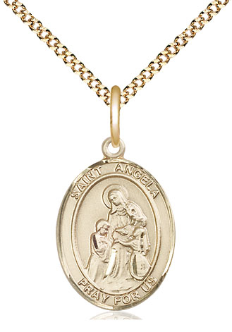 14kt Gold Filled Saint Angela Merici Pendant on a 18 inch Gold Plate Light Curb chain