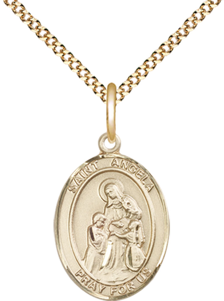 14kt Gold Filled Saint Angela Merici Pendant on a 18 inch Gold Plate Light Curb chain
