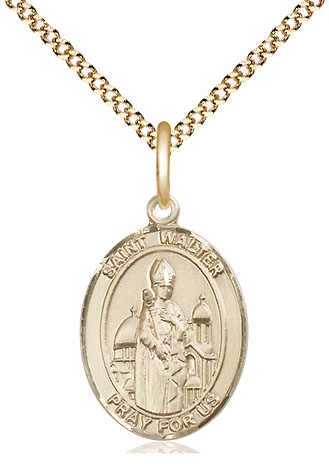 14kt Gold Filled Saint Walter of Pontoise Pendant on a 18 inch Gold Plate Light Curb chain