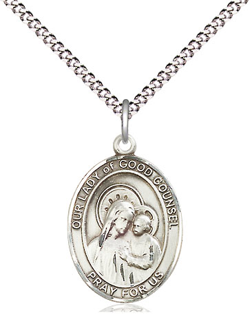 Sterling Silver Our Lady of Good Counsel Pendant on a 18 inch Light Rhodium Light Curb chain