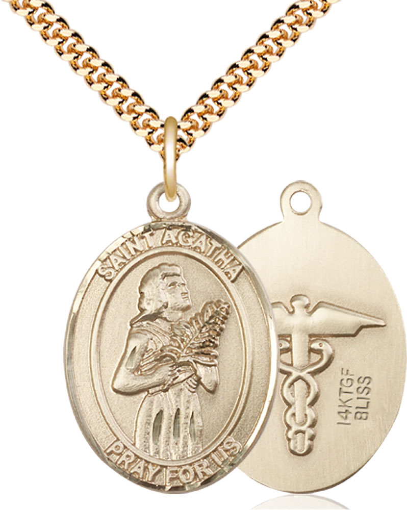 14kt Gold Filled Saint Agatha Nurse Pendant on a 24 inch Gold Plate Heavy Curb chain