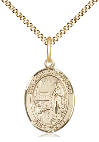 14kt Gold Filled Our Lady of Lourdes Pendant on a 18 inch Gold Plate Light Curb chain