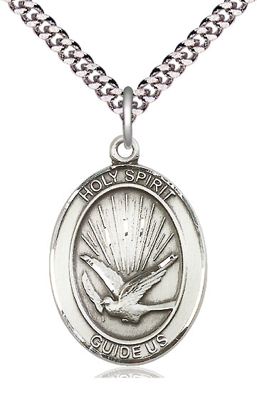 Sterling Silver Holy Spirit Pendant on a 24 inch Light Rhodium Heavy Curb chain