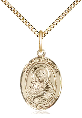 14kt Gold Filled Mater Dolorosa Pendant on a 18 inch Gold Plate Light Curb chain