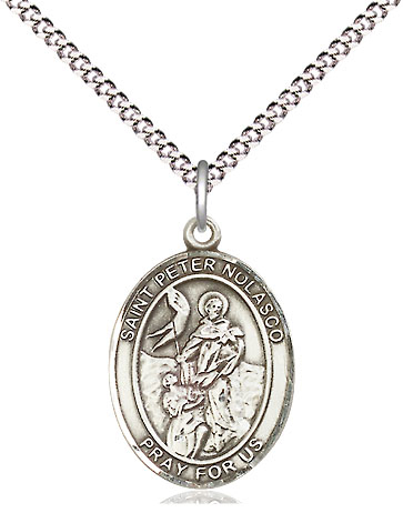 Sterling Silver Saint Peter Nolasco Pendant on a 18 inch Light Rhodium Light Curb chain