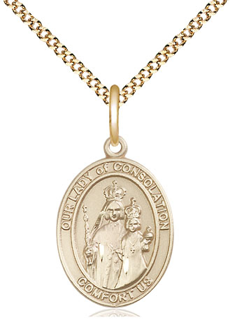 14kt Gold Filled Our Lady of Consolation Pendant on a 18 inch Gold Plate Light Curb chain