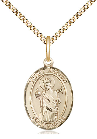 14kt Gold Filled Saint Aedan of Ferns Pendant on a 18 inch Gold Plate Light Curb chain