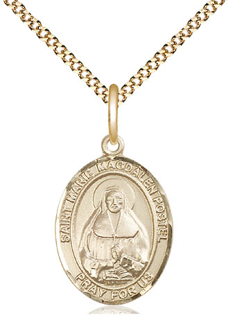 14kt Gold Filled Saint Marie Magdalen Postel Pendant on a 18 inch Gold Plate Light Curb chain