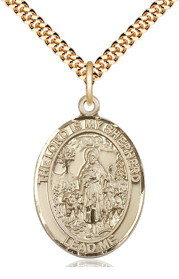 14kt Gold Filled Lord Is My Shepherd Pendant on a 24 inch Gold Plate Heavy Curb chain