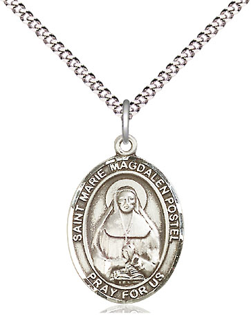 Sterling Silver Marie Magdalen Postel Pendant on a 18 inch Light Rhodium Light Curb chain