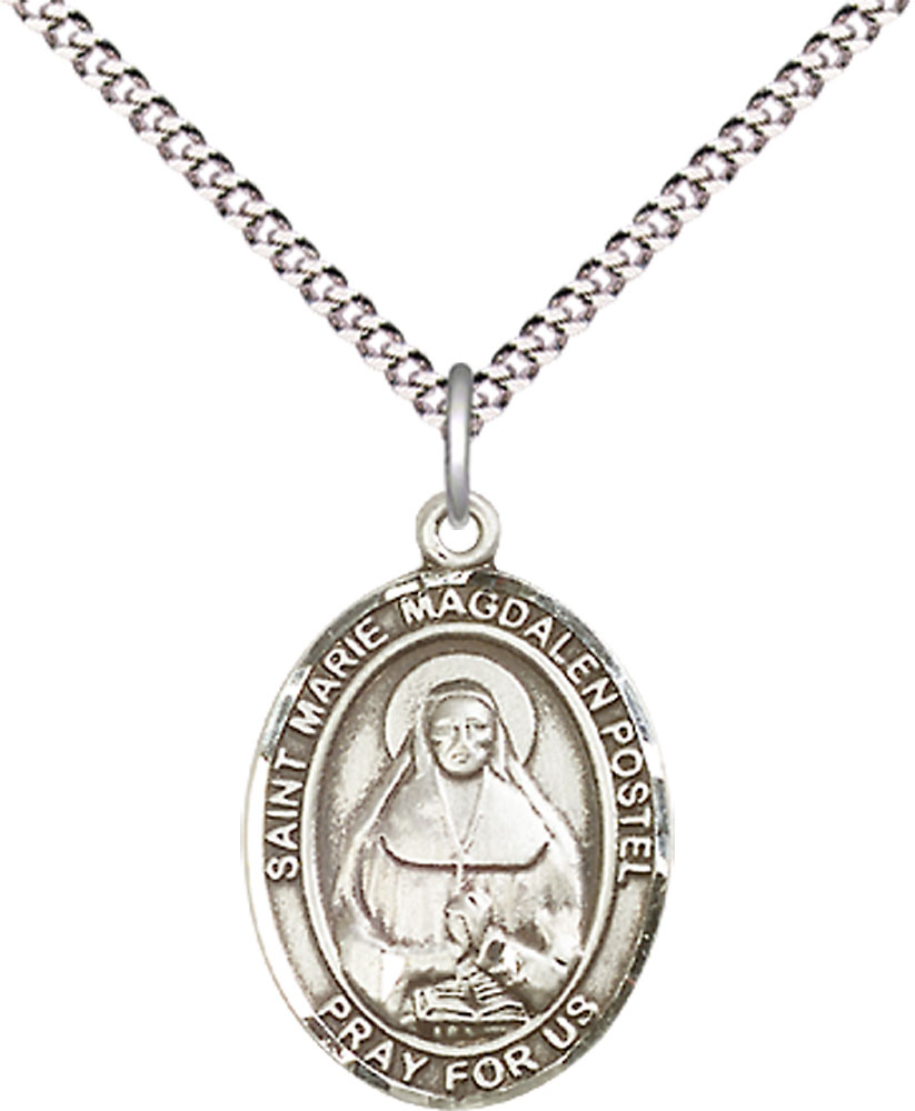 Sterling Silver Marie Magdalen Postel Pendant on a 18 inch Light Rhodium Light Curb chain