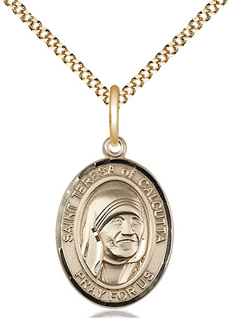 14kt Gold Filled Saint Teresa of Calcutta Pendant on a 18 inch Gold Plate Light Curb chain