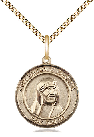 14kt Gold Filled Saint Teresa of Calcutta Pendant on a 18 inch Gold Plate Light Curb chain