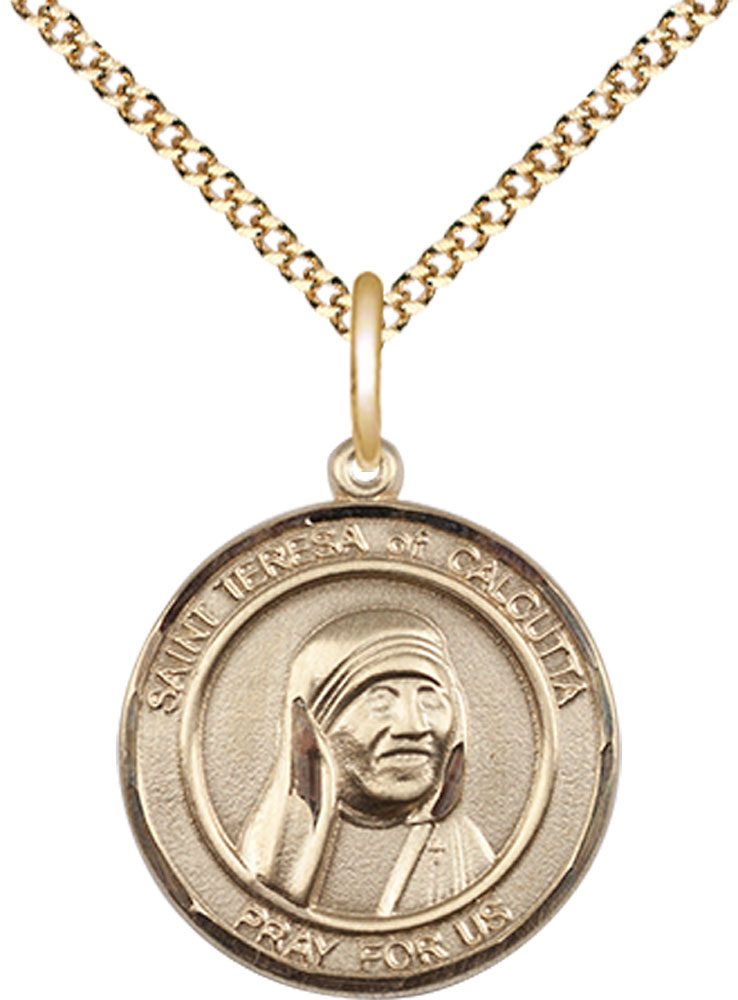 14kt Gold Filled Saint Teresa of Calcutta Pendant on a 18 inch Gold Plate Light Curb chain
