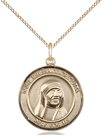 14kt Gold Filled Saint Teresa of Calcutta Pendant on a 18 inch Gold Filled Light Curb chain