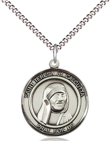 Sterling Silver Saint Teresa of Calcutta Pendant on a 18 inch Light Rhodium Light Curb chain