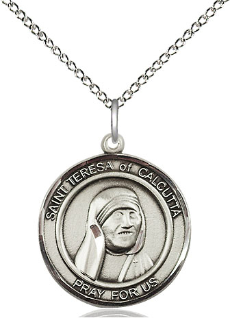 Sterling Silver Saint Teresa of Calcutta Pendant on a 18 inch Sterling Silver Light Curb chain