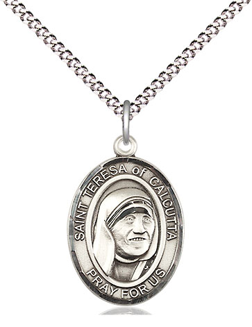 Sterling Silver Saint Teresa of Calcutta Pendant on a 18 inch Light Rhodium Light Curb chain