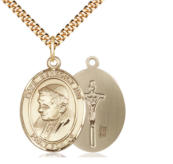 14kt Gold Filled Pope Benedict XVI Pendant on a 24 inch Gold Plate Heavy Curb chain